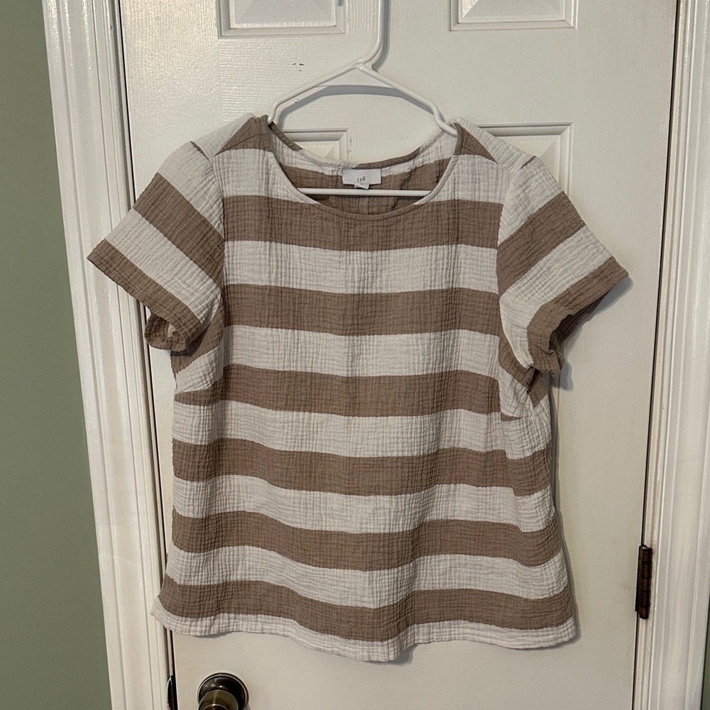 J. Jill Short Sleeve Shirt - Brown and White Stripes